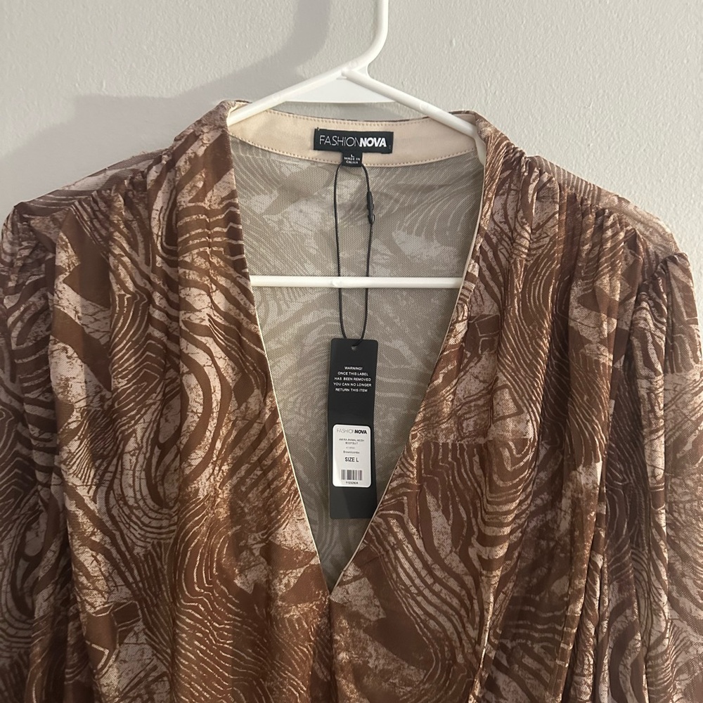 Fashion Nova Earthy Brown and Cream Dress